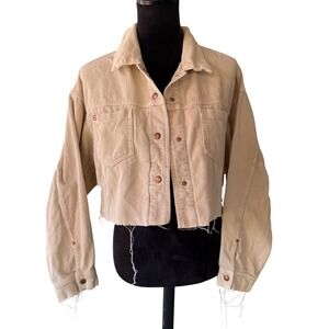 BDG Urban Outfitters Corduroy Cropped‎ Jacket Tan Button Front Long Sleeve